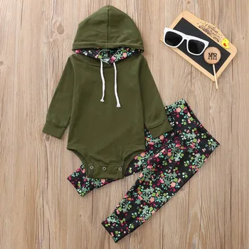 

2019 baby baby boy clothes Children Baby Girls Long Sleeve Hooded Romper+Floral Print Pants Set clothing set ropa bebe nina
