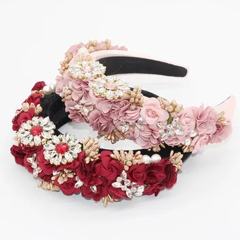 

Baroque fashion temperament sponge rhinestone fabric flower wild headband street shooting personality prom hair accessories 756
