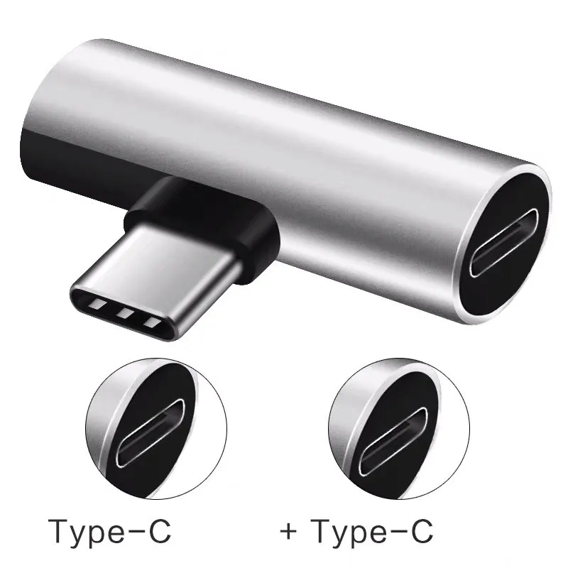 Высокое качество 2 в 1 type C до 3,5 мм и type C до type C адаптер для зарядки телефона конвертер для прослушивания музыки - Цвет: Type C-Type C Silver
