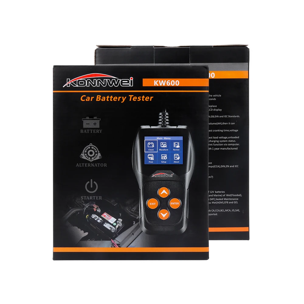 KW600 Digital Car Battery Tester Muilt-lanuages Battery Analyzer Cranking Car Battery Tester 12V 100 to 2000CCA