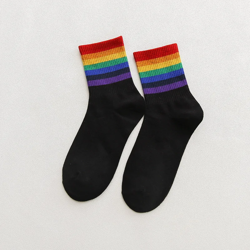 Радужные полосатые LGBT Kawaii милые корейские уличные женские носки теплые забавные яркие белые черные короткие зимние хлопковые неоновые счастливые носки