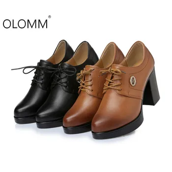 

Leather Womens Shoes New Spring and Autumn with A Round Head High-heeled Platform Deep Mouth Thick with Womens Shoes