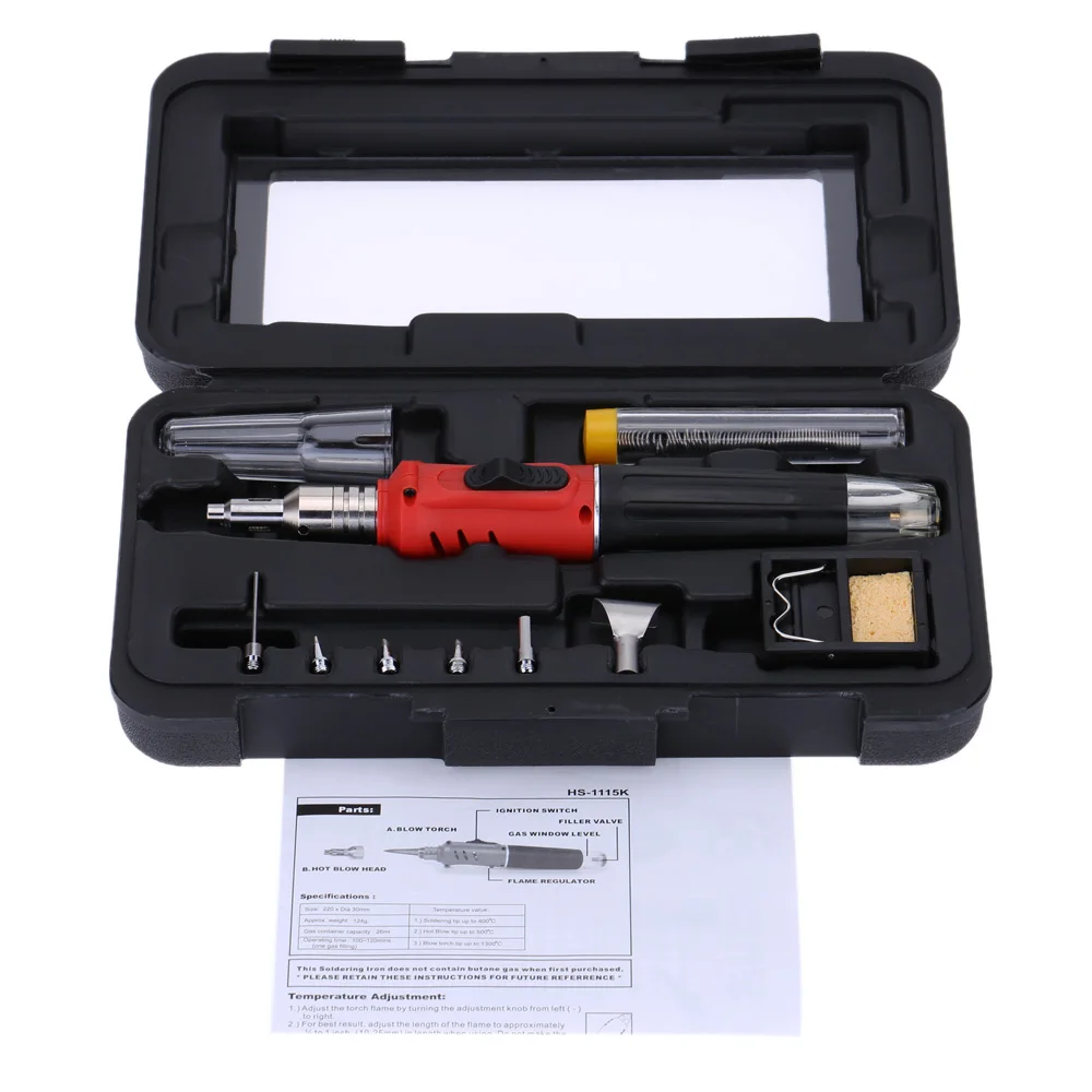 

Hot HS-1115K 10 in 1 Soldering Iron Set Butane Gas Soldering Iron Set 26ml Welding Kit Torch Welding Equipment 3 different colo