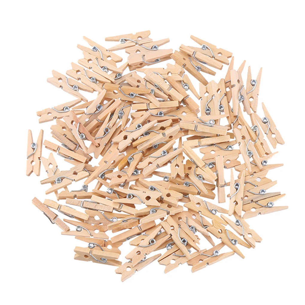 100 PCS 25mm Mini Natural Wooden Clips For Photo Clips Clothespin Craft Decoration Pegs wooden craft clips