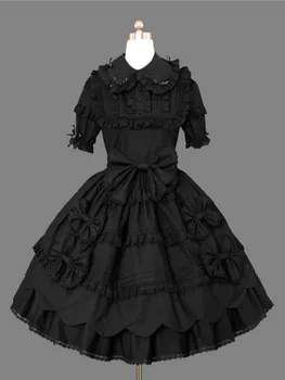 

Black Lolita Dress Short Sleeve Bows Gothic Layered Ruffles Lolita One Piece Dress