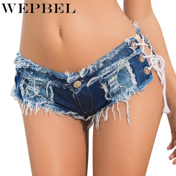 

WEPBEL Women Low Waist Ripped Ladies Denim Shorts Hot Pants Jeans