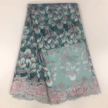 

African Mesh Embroidered Lace Fabric For Wedding Party Dress 2020 High quality French Nigerian Net Tulle Lace Fabric 5Yards
