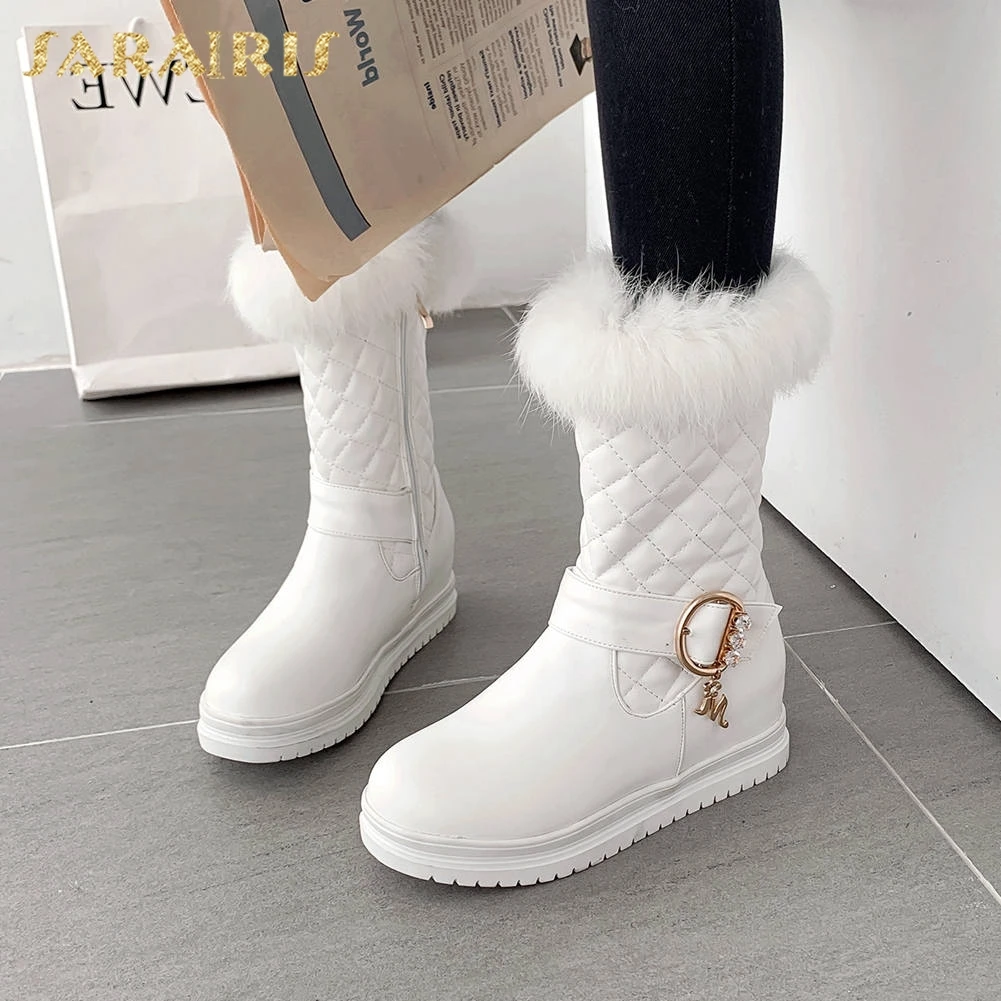 

Sarairis new arrivals 2020 Dropship Buckle Decoration Shoes Woman Boots Platform Zip Up Add Fur Warm Winter Boots Women Shoes