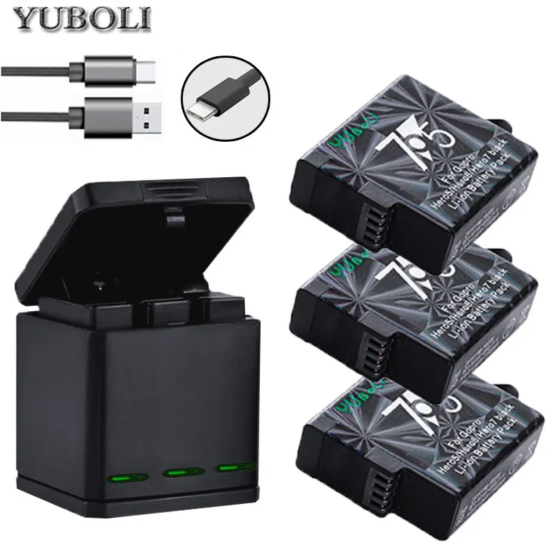 charger and 3battery youboli bateria 1600mAh Go pro hero 7 батарея для GoPro 5 hero 5 hero 6 7 hero 6 4K hero 7 аксессуары для камеры - Цвет: charger and 3battery