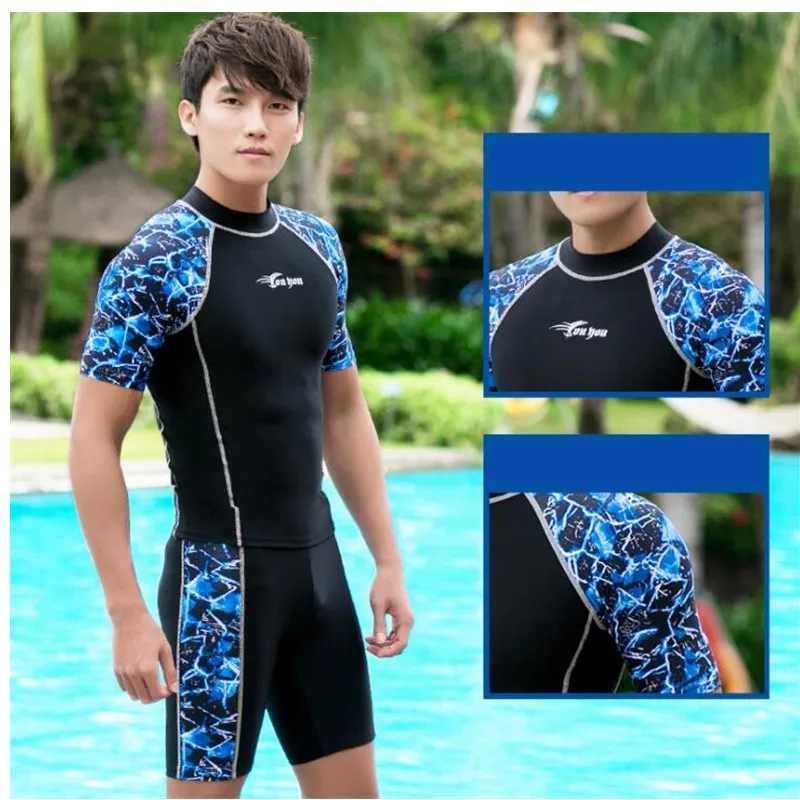 Swimsuit Men's Suit Split Short-Sleeve Snorkeling Surfing Diving Sunscreen Swimwear Swim Quick-Drying Wetsuit | Спорт и