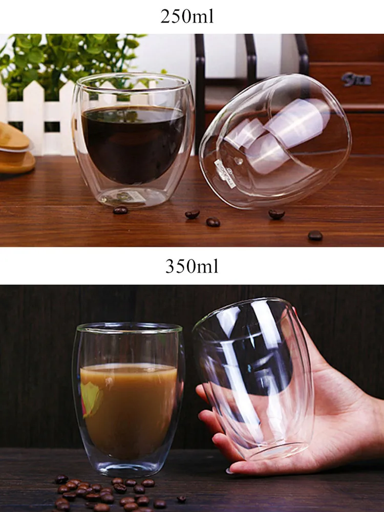 Heat Resistant Double Wall Glass Cup 80/150/250/350 Ml Beer Coffee Water Cups Transparent Cup Wholesale Drink Glass Set