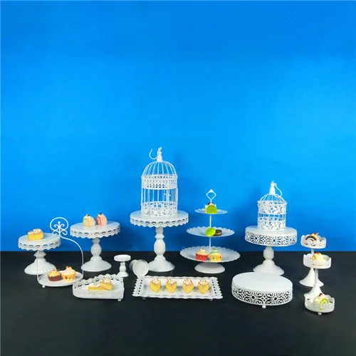 Tobs White Cake Stand Round Metal Cupcake Stand Candy bar Dessert Wedding Party Display Macarons Tray Decoration Tools Bake - Цвет: 16PCS