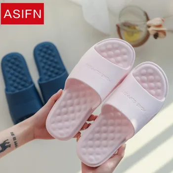

ASIFN Women Slippers Summer Massage Bathroom Men Female Slides Indoor Home Non-slip Soft Bottom Plastic Sandals Flip Flops