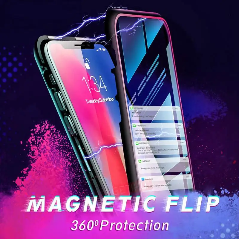 

Magnetic Case for iPhone XR XS MAX X 8 Plus 7 + Metal Tempered Glass Back Magnet Cases Cover for iPhone 7 6 6S Plus Case