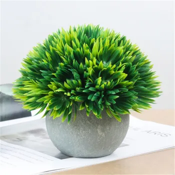 

Artificial Potted Ball Plant Home Table Desk Fake Plant Decoration Plastic Ball Grass with Paper Pot, Red