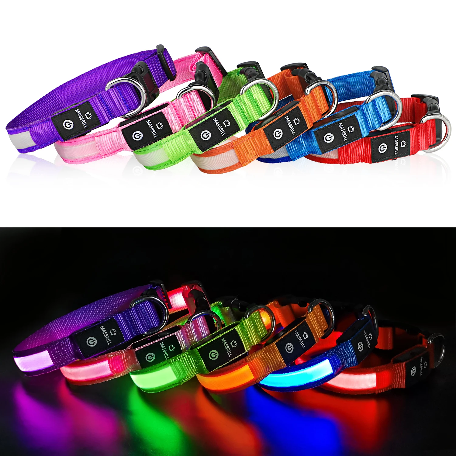 Masbrill - Collar para perro con luz LED, 100 % impermeable