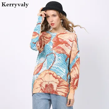 

Autumn Digital Printing Sweater Women's Sweater Knit Crew Neck Mid-length Sweater Women's Tops High Elastic Pull Femme D6333