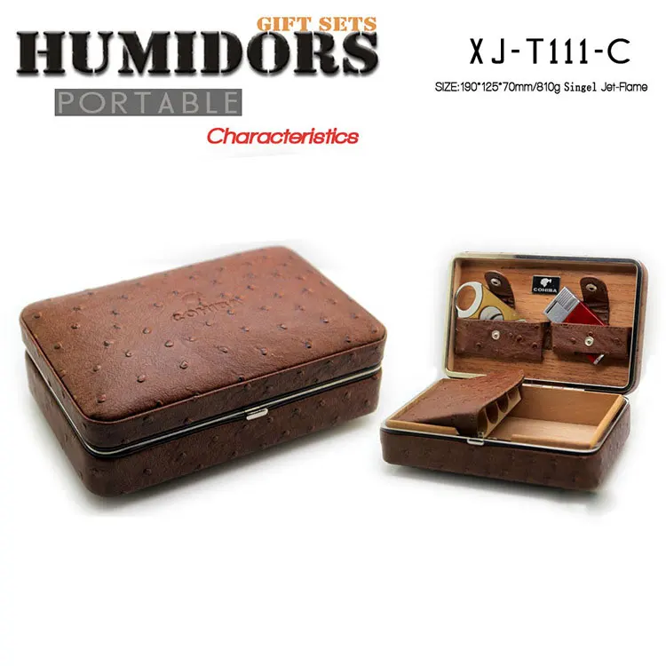 4 Cedar Wood Leather Cigar Case Portable Holder Smoking cigarette Accessories Storage Box Travel Humidor Gifts