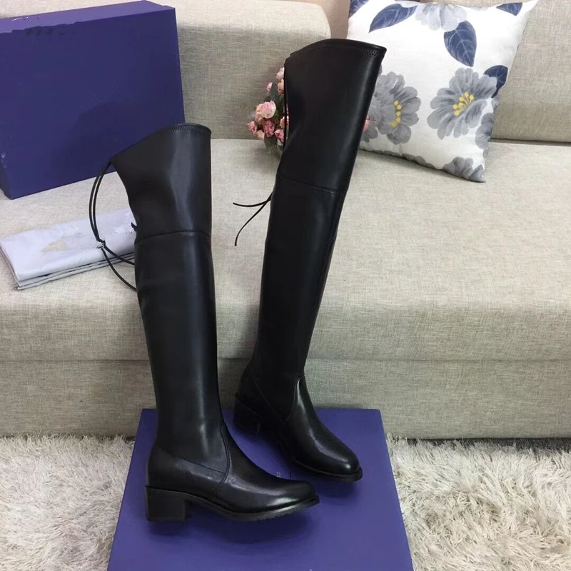 Модные женские сапоги выше колена из замши и флока без шнуровки; Zapatos De Mujer; классические женские высокие сапоги; пикантные узкие эластичные сапоги
