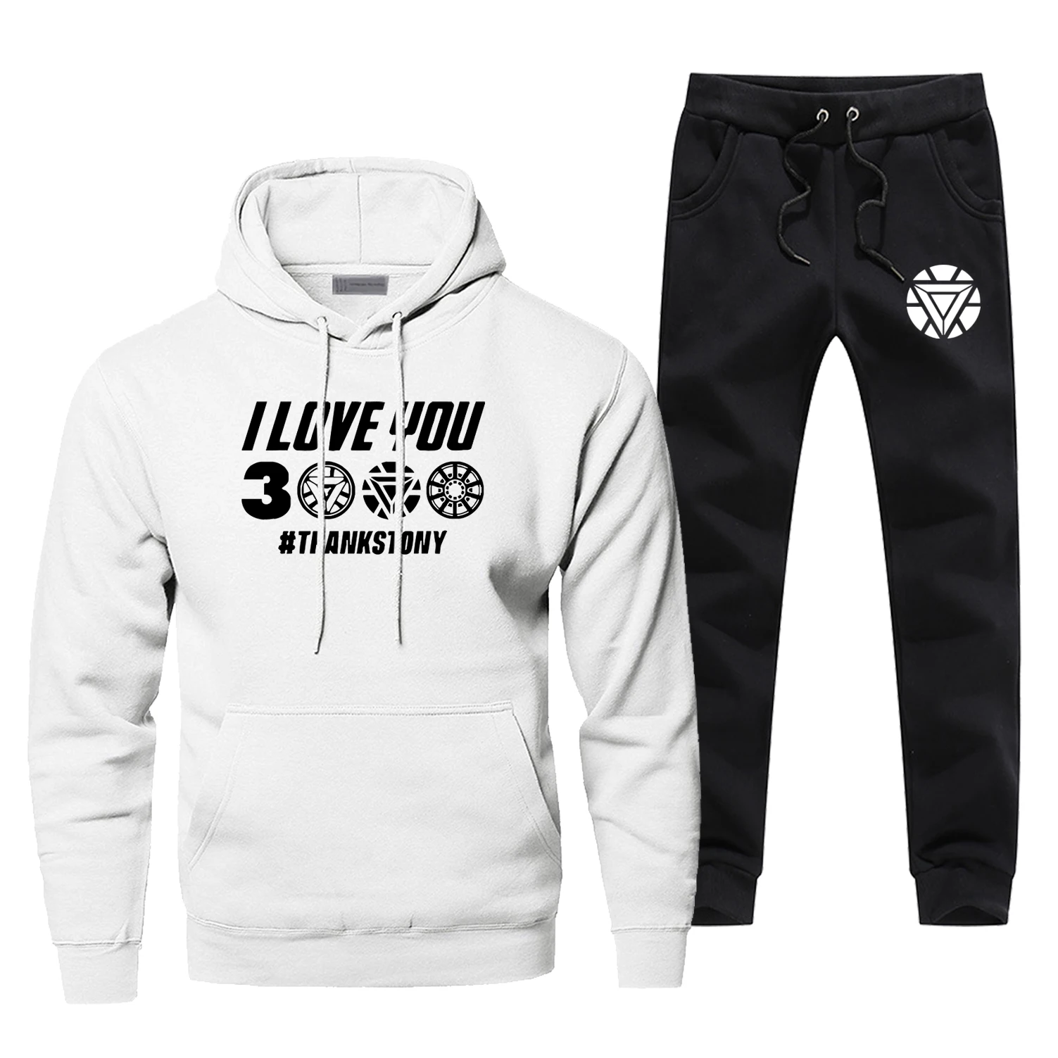 I Love You 3000, Мужской комплект с принтом, Железный человек, Тони Старк, штаны, толстовка, Мстители, конец игры, модные спортивные штаны, Повседневная Уличная одежда - Цвет: White 1