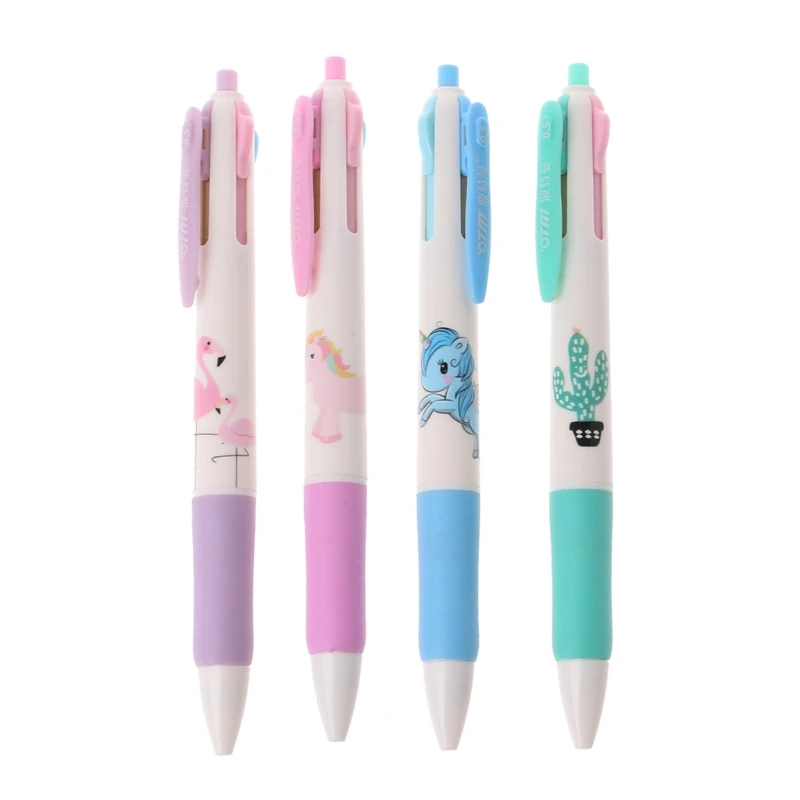 

4Pcs Flamingo Unicorn Cactus 4 Colors Ballpoint Pen School Office Supply Gift