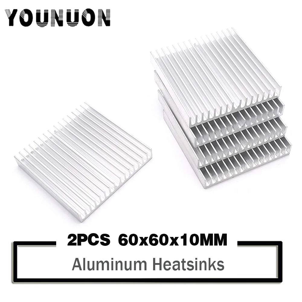 2PCS YOUNUON Silver Heat sink 60*60*10MM Aluminum IC Heatsink Radiator Cooler Cooling Power Transistor 60x60x10mm 60mm 6cm