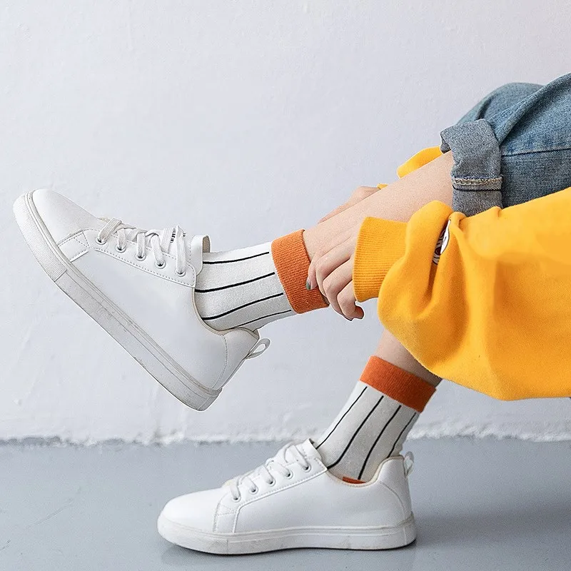 Носки Jeseca Женские полосатые в Корейском стиле Модные Винтажные уличные милые