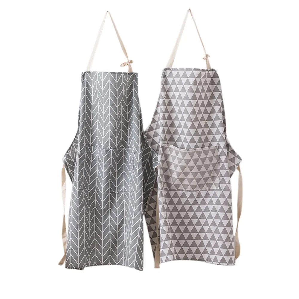 Apron Fashion Men Women Solid Cooking Kitchen Restaurant Bib Dress With Pocket Oil-proof Simple Household Apron