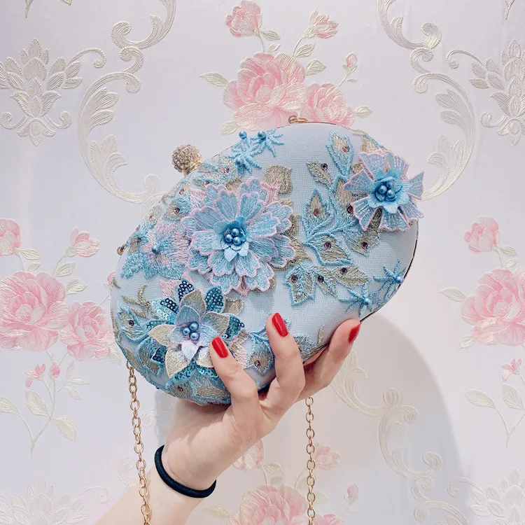 ABZC-New Female Diamond Pearl Handbag Luxury Elegant Crystal Flower Evening Dress Wedding Day Bride Clutch Bag Purse