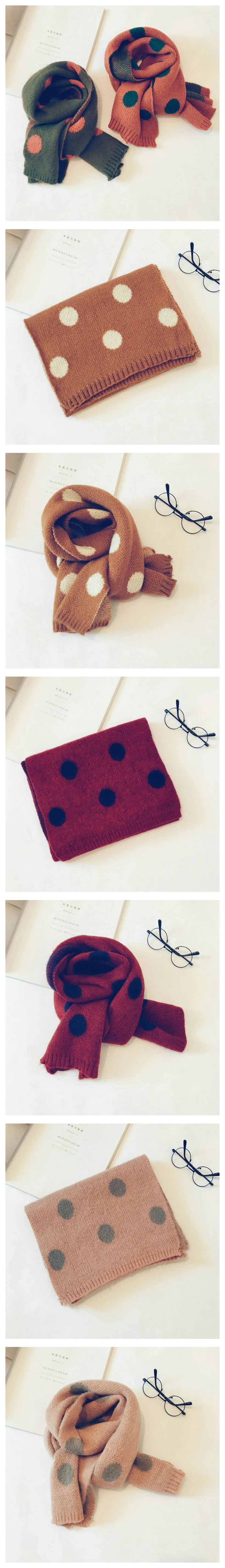 Korean version of the new boys and girls knitted scarf children's wool scarf children's knit color matching dots