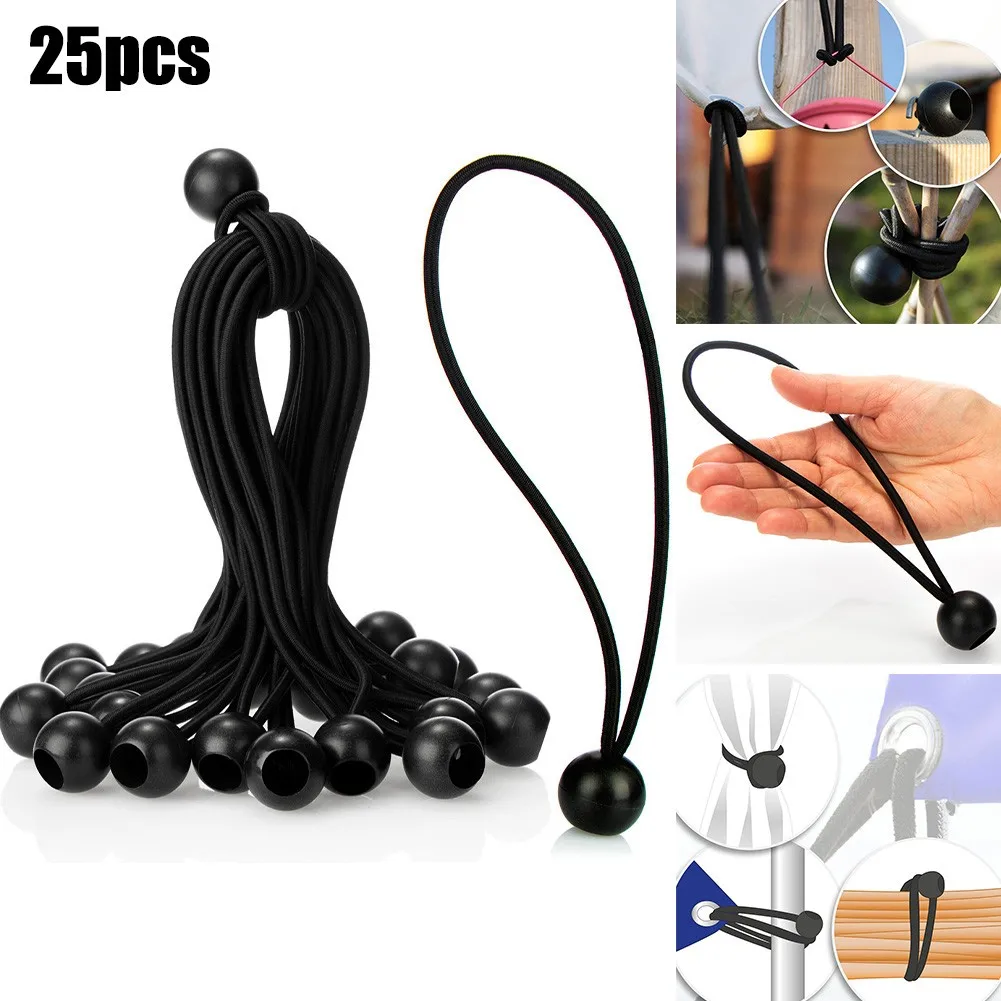 25 Pcs Car Tarpaulin Tensioner Bouncy Rope With Ball Tension Posters Tent Tensioning Belts 20cm Black Interior Accessories