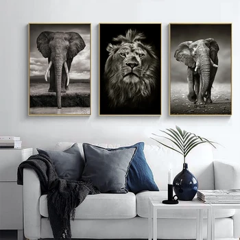 

DDHH Wall Art Canvas Print Animal Picture Elephant Lion Painting For Living Room Home Decor No Frame
