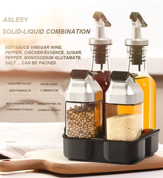 

Rotating Cruet Condiment Seasoning Jars Sets for Spices Rack Pepper Sprays Salt Shakers Bottles Holder Kitchen Storage Organizer