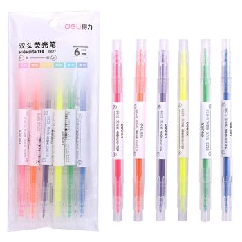 

6pcs Mild color highlighter pen Dual Fine liner Bold marker highlight for paper fax copy Stationery Office School supplies A6895