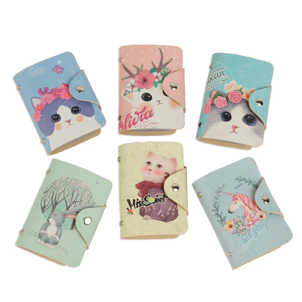

Women Cartoon Animal Business Card Holder 20 Bits Fashion PU Leather Female Wallet ID Case Purse Bag credit card holder