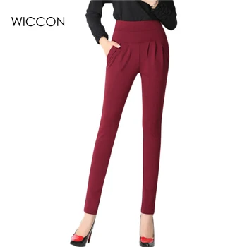 

Women's Summer Autumn OL Trousers Fashion Full Length Pocket Plus size 4XL Women Elastic Casual Work Wear Harem Pants WICCON