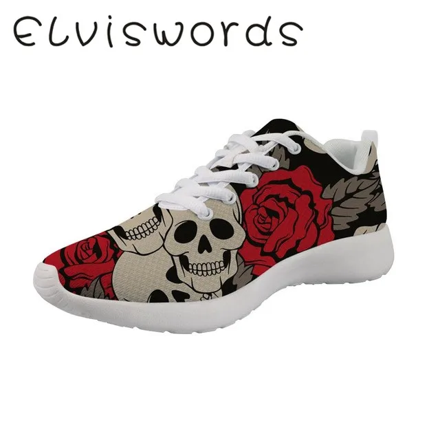 ELVISWORD/дышащая женская спортивная обувь с принтом в виде черепа и розы; Легкая летняя обувь для путешествий и баскетбола; дышащая обувь для бега