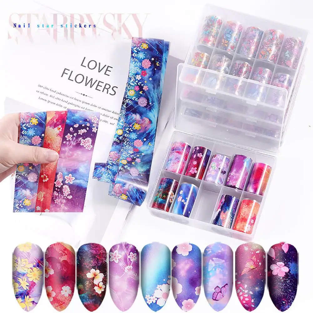 XY Fancy Flower Starry Series Nail Art Foils Laser Shinning Mixed Beauty Transfer Tips Sticker Craft DIY Universe Decorations