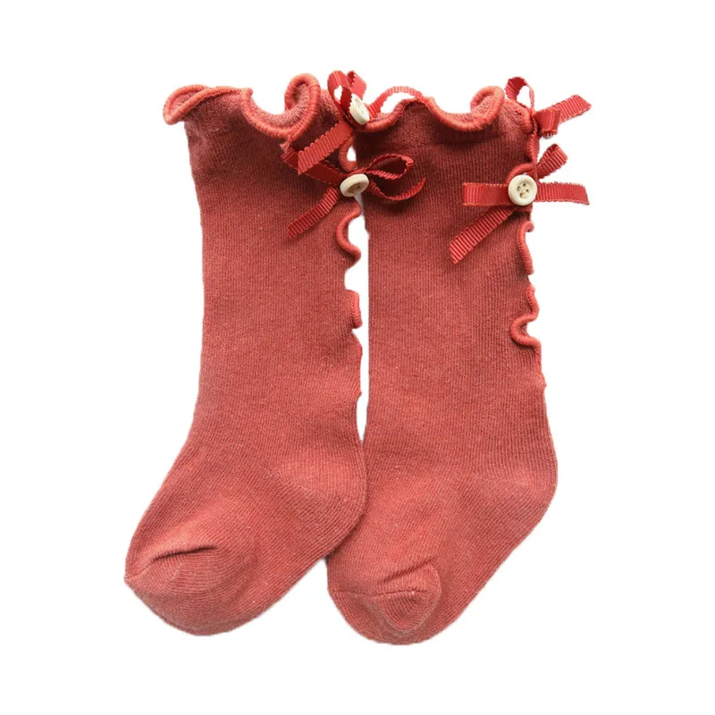 10 шт./партия хлопковые носки для малышей милые зимние длинные теплые гетры с бантиками для детей, мягкие гольфы для новорожденных