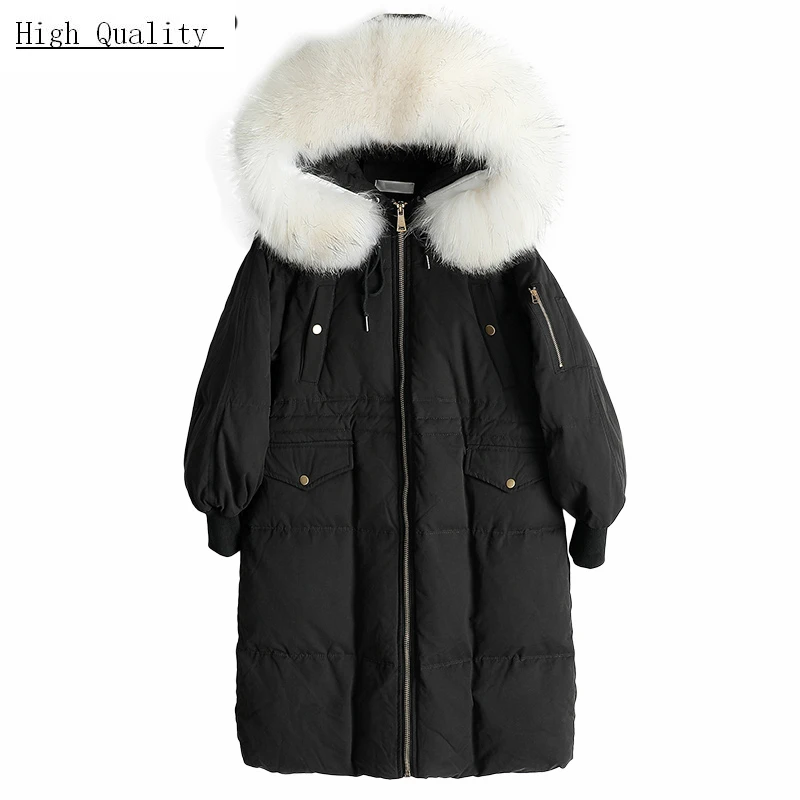 

Winter Duck Down Jacket Women Long Down Coat Female Thick Jackets Clothes Ladies Real Raccoon Fur Hooded Warm Coats 2703