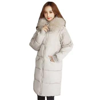 

Winter Fur Hooded Parkas Women Black Apricot Plus Size Loose Warmth Coat 2019 New Fashion Chic Long Korean Thick Clothing CX1078