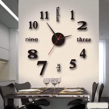 

Wall Clock Modern Design Acrylic Diy Digital Wall Clock Sticker Free Punch Wall Living Room Clock Wall Mute Household Items 1pcs