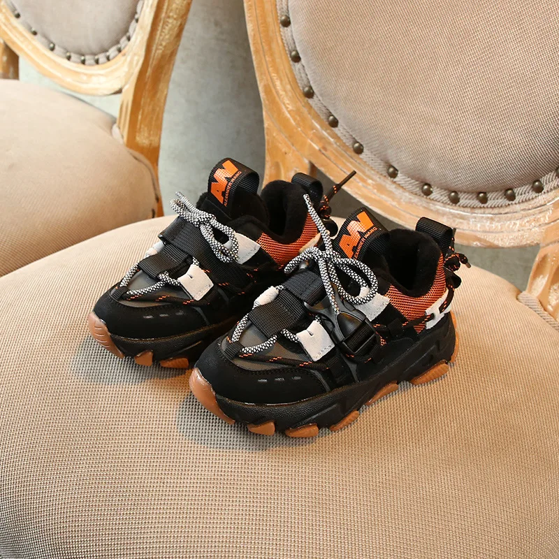 Winter Boys Girls Lace-Up Warm Lining Sneakers Toddler/Little/Big Kid Fashion Outdoor School Trainers Children Chunky Shoes