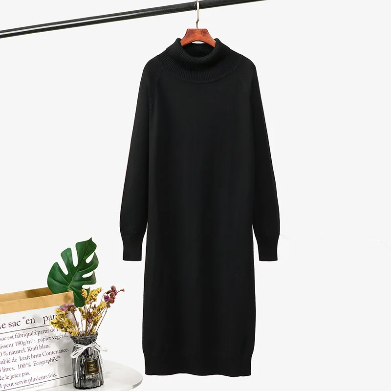 Black SSYG101-1 GIGOGOU Ovesized повседневное женское вязаное Свободное длинное Макси платье Водолазка Осень зима свитер платье мешковатое платье Pull черные платья - Цвет: Black SSYG101-1