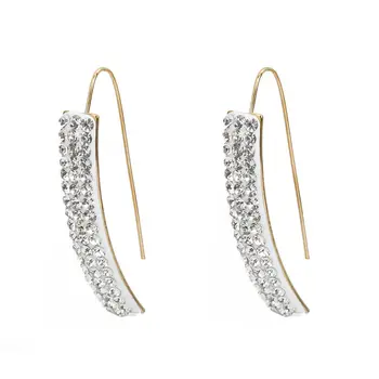 

1 Pair New 304 Stainless Steel Earrings Gold Color White Arc Enamel Clear Rhinestone 4.4cm x 0.7cm, Post/ Wire Size: (21 gauge)