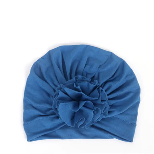 New Fashion Flower Baby Hat Newborn Elastic Baby Turban Hats for Girls 10 Colors Cotton Infant Beanie Cap Blue
