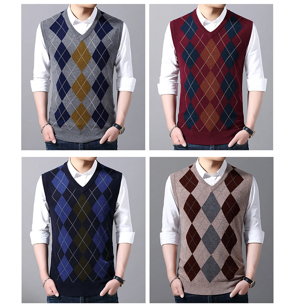 PEVSN Winter Mens Sleeveless Vests Jumper Knitted Warm Waistcoats Casual Men Slim Fit Pullovers