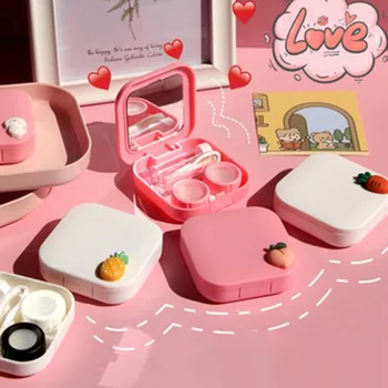 

Cute Contact Lens Case Women Mini Square Lovely Eyes Contact Lens Container Cartoon Glasses Soaking Storage Accessories