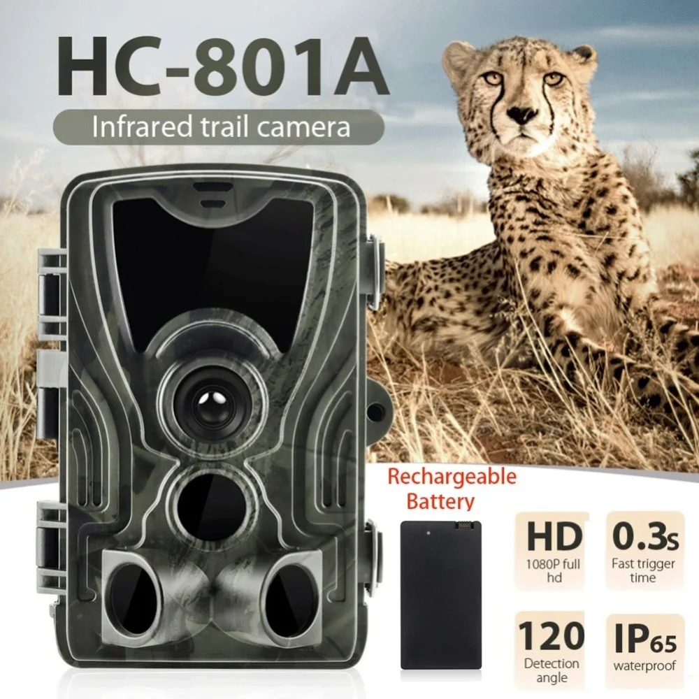 HC-801A охотничья камера с литиевой батареей 5000 мАч 16MP 64GB камера для слежения IP65 фото ловушки 0,3 s 850nm Дикая камера