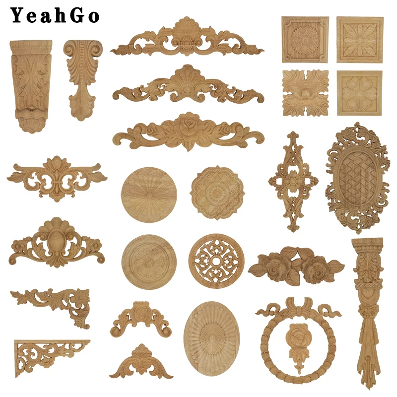 YeahGo European-style solid wood flower carving Round applique Furniture Home Wall decorative decal accessories Part-one | Дом и сад